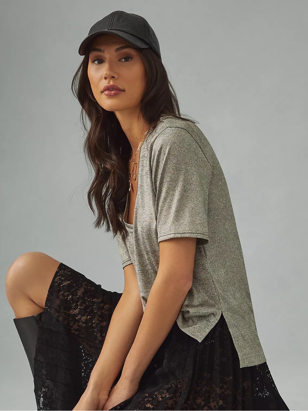 Pilcro Anthro Silver Deep V Neck Tee